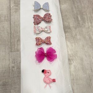 Charming Pink Flamingo and summertime Bow Hair Clip Set